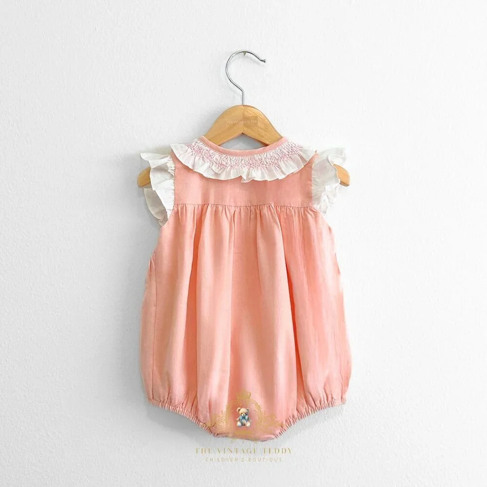NWT Beautiful Girls Smocked Celebration Bubble Spanish Style Boutique Blush 24M